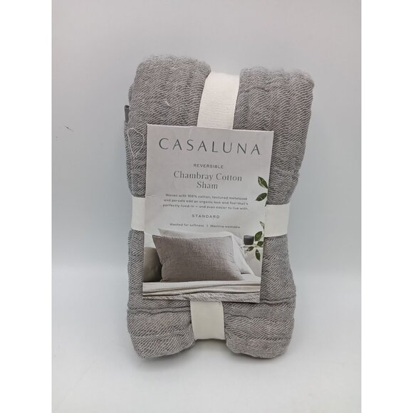 Casaluna Reversible Chambray Cotton Sham Gray Standard/Queen 100% Cotton - Picture 1 of 4